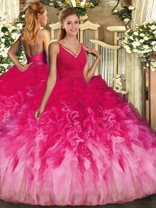 Simple Multi-color Vestidos de Quinceanera Sweet 16 and Quinceanera with Beading and Ruffles V-neck Sleeveless Backless