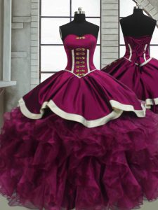 Enchanting Fuchsia Lace Up Sweet 16 Quinceanera Dress Beading and Ruffles Sleeveless Floor Length