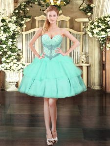 Sophisticated Apple Green Sweetheart Lace Up Beading and Ruffled Layers Sleeveless
