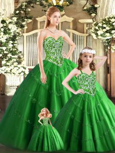 Tulle Sweetheart Sleeveless Lace Up Beading Quinceanera Gowns in Green