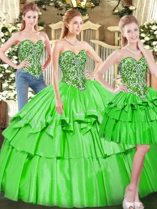 Vestidos de Quinceanera Military Ball and Sweet 16 and Quinceanera with Beading and Ruffled Layers Sweetheart Sleeveless Lace Up