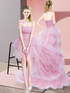 Sweetheart Sleeveless Lace Up Court Dresses for Sweet 16 Baby Pink Tulle