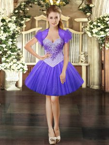 Captivating Mini Length Lavender Evening Dress Sweetheart Sleeveless Lace Up