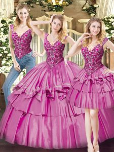 Luxury Organza Sleeveless Floor Length Sweet 16 Quinceanera Dress and Beading and Ruffled Layers