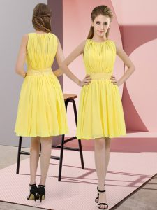 Chiffon Scoop Sleeveless Zipper Sequins Vestidos de Damas in Yellow