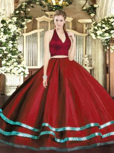 Sumptuous Ruffled Layers Sweet 16 Dresses Wine Red Zipper Sleeveless Floor Length