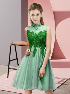 Apple Green High-neck Lace Up Appliques Quinceanera Court of Honor Dress Sleeveless