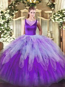 Artistic Sleeveless Floor Length Beading and Ruffles Side Zipper Quinceanera Dresses with Multi-color