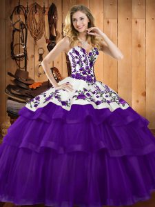 High Quality Sleeveless Sweep Train Lace Up Embroidery 15 Quinceanera Dress