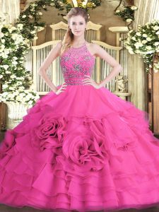 Sleeveless Zipper Floor Length Beading and Ruffled Layers Ball Gown Prom Dress