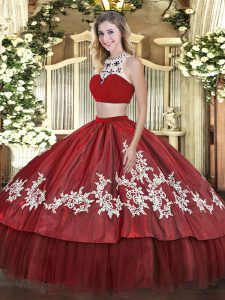 Dazzling Red Sleeveless Tulle Backless Quince Ball Gowns for Military Ball and Sweet 16 and Quinceanera