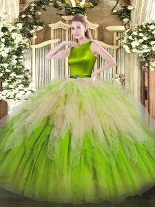 Beauteous Scoop Sleeveless Quinceanera Gowns Floor Length Ruffles Multi-color Organza