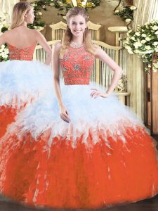 Multi-color Quinceanera Gown Military Ball and Sweet 16 and Quinceanera with Beading and Ruffles Halter Top Sleeveless Zipper