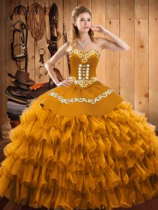 High Class Sweetheart Sleeveless Lace Up Quinceanera Dresses Gold Satin and Organza