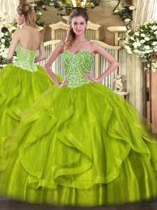 Trendy Ball Gowns Quinceanera Dress Yellow Green Sweetheart Organza Sleeveless Floor Length Lace Up
