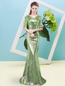 Dazzling Dress for Prom Prom and Party with Sequins Scoop Half Sleeves Zipper