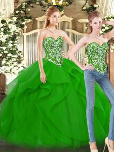 Dynamic Green Sweetheart Lace Up Beading and Ruffles 15th Birthday Dress Sleeveless