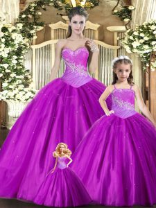 Best Red Ball Gowns Tulle Sweetheart Sleeveless Beading and Ruching Floor Length Lace Up Sweet 16 Dresses