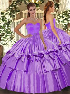 Adorable Lilac Ball Gowns Organza and Taffeta Sweetheart Sleeveless Beading and Ruffled Layers Floor Length Lace Up Vestidos de Quinceanera