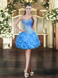 Beading and Ruffles Prom Evening Gown Baby Blue Lace Up Sleeveless Mini Length
