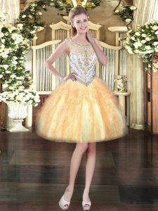 Flare Ball Gowns Homecoming Dress Orange Scoop Tulle Sleeveless Mini Length Zipper