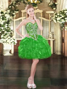 Mini Length Lace Up Prom Dress Green for Prom and Party with Beading and Ruffles