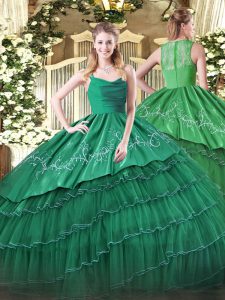 Floor Length Green Sweet 16 Dresses Straps Sleeveless Zipper