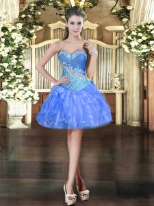 Extravagant Blue Sleeveless Beading and Ruffles Mini Length Dress for Prom