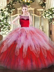 Discount Beading and Ruffles Ball Gown Prom Dress Multi-color Zipper Sleeveless Floor Length