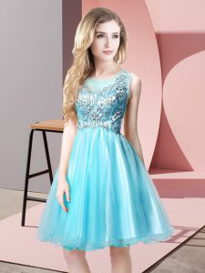 Inexpensive Scoop Sleeveless Zipper Prom Party Dress Aqua Blue Tulle
