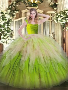 Enchanting Yellow Green Ball Gowns Lace and Ruffles Quinceanera Gown Zipper Organza Sleeveless Floor Length