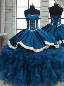 Amazing Floor Length Ball Gowns Sleeveless Blue Quinceanera Dress Lace Up