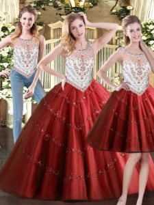 Decent Floor Length Wine Red Ball Gown Prom Dress Scoop Sleeveless Zipper