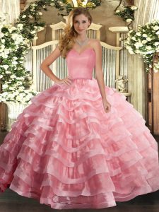 Dynamic Watermelon Red Sweetheart Lace Up Ruffled Layers 15 Quinceanera Dress Sleeveless