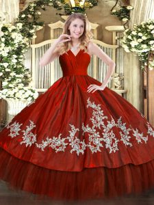 Glorious Wine Red Zipper Vestidos de Quinceanera Embroidery Sleeveless Floor Length