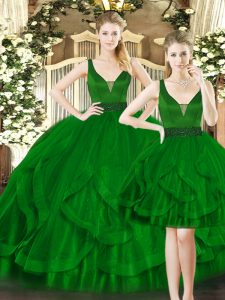 Floor Length Ball Gowns Sleeveless Dark Green Sweet 16 Dress Lace Up