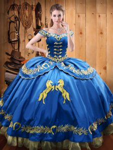 Exceptional Blue Sleeveless Satin and Organza Lace Up 15 Quinceanera Dress for Sweet 16 and Quinceanera
