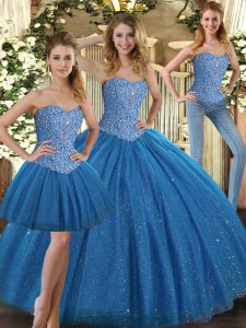 Teal Sweetheart Neckline Beading 15 Quinceanera Dress Sleeveless Lace Up