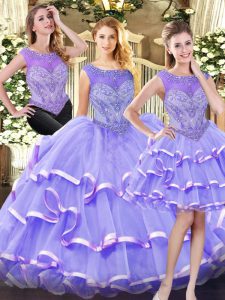 Organza Sleeveless Floor Length 15 Quinceanera Dress and Beading and Ruffled Layers