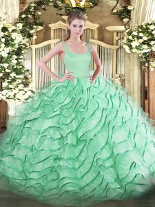 Apple Green Sleeveless Brush Train Ruffled Layers 15 Quinceanera Dress