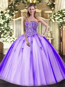 Sweetheart Sleeveless Lace Up Quince Ball Gowns Lavender Tulle