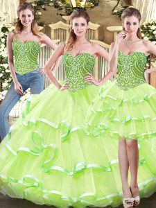 Extravagant Yellow Green Sweetheart Lace Up Ruffled Layers Quinceanera Dresses Sleeveless