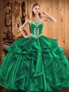 Sleeveless Embroidery and Ruffles Lace Up Quinceanera Gowns