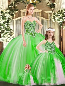 Sexy Green Sweetheart Lace Up Beading Quince Ball Gowns Sleeveless
