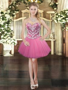 Beautiful Sleeveless Lace Up Mini Length Beading Prom Party Dress