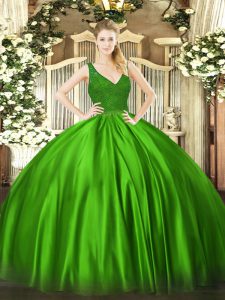 Amazing V-neck Zipper Beading Quince Ball Gowns Sleeveless