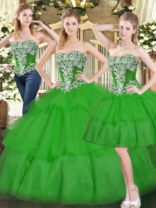 Unique Sleeveless Lace Up Floor Length Beading and Ruffled Layers 15 Quinceanera Dress