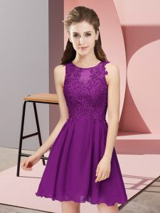 Eggplant Purple Scoop Neckline Appliques Vestidos de Damas Sleeveless Zipper