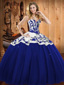 Adorable Satin and Tulle Sleeveless Floor Length Quince Ball Gowns and Embroidery