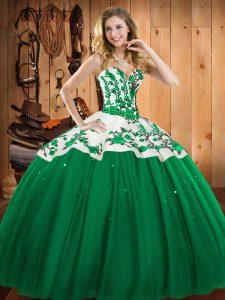 New Arrival Dark Green Lace Up Vestidos de Quinceanera Embroidery Sleeveless Floor Length